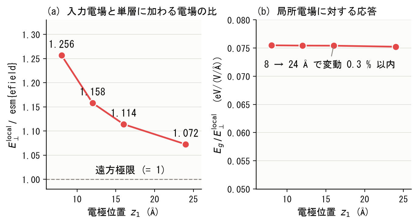 入力電場と局所電場の関係とセル長非依存性